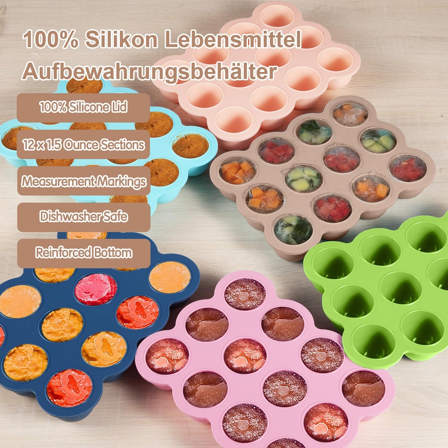 12x1.5oz Baby Food Storage Containers, Baby Food Freezer Tray with Clip Lid Gossamer Pink, Food Grade Silicone Freezer Trays for Purees & Vegetables