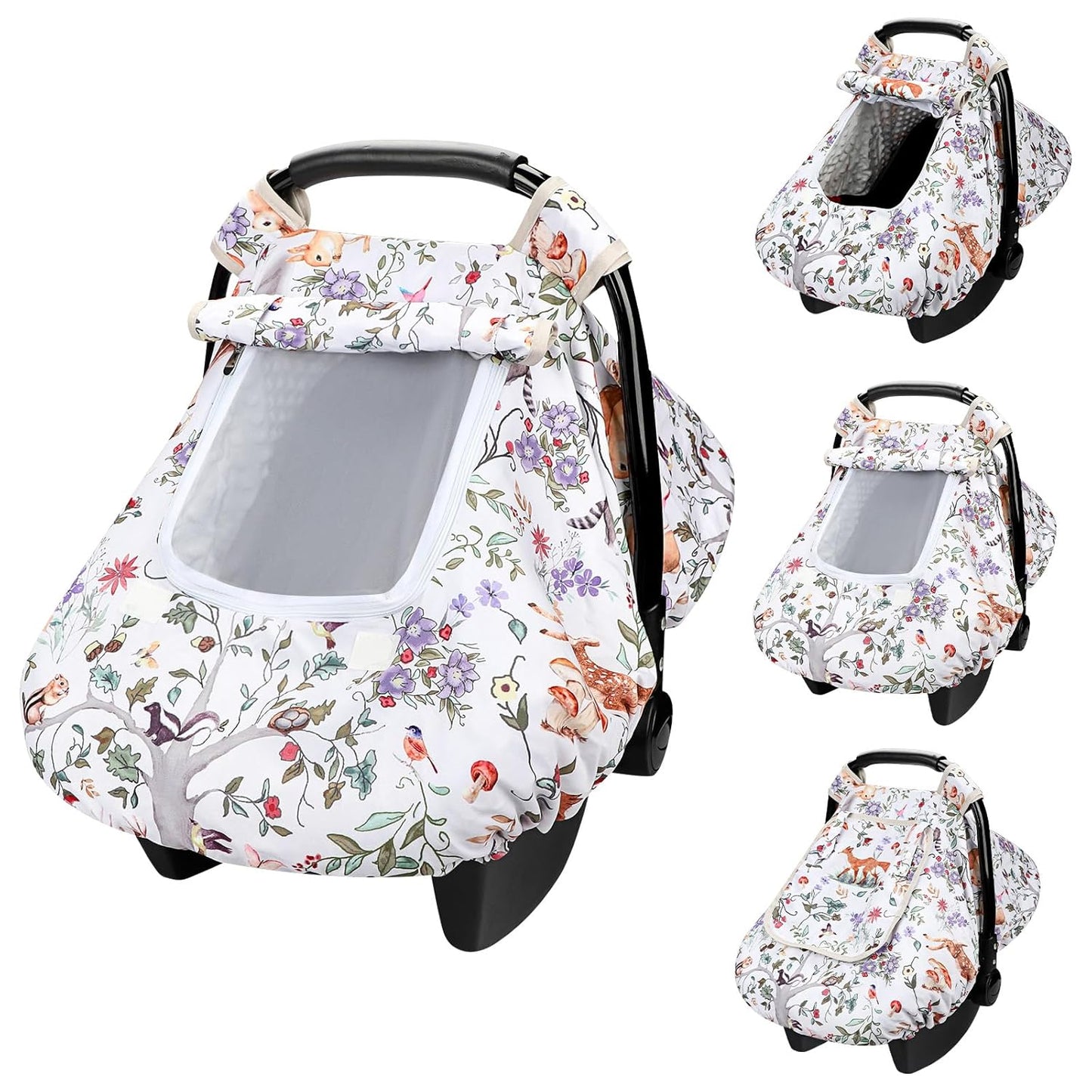 Car Seat Cover Baby Girl, Warm Winter Carseat Cover for Baby, Kick-Proof Infant Car Seat Cover with Peep Window, Windproof & Cozy, Pink Rainbow