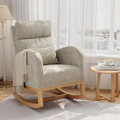 GarveeHome Teddy Fleece Rocking Chair, Modern Nursery Glider Chair with Side Pockets and Pillow, Rocker Chair for Living Room Bedroom Nursing Room, Pink