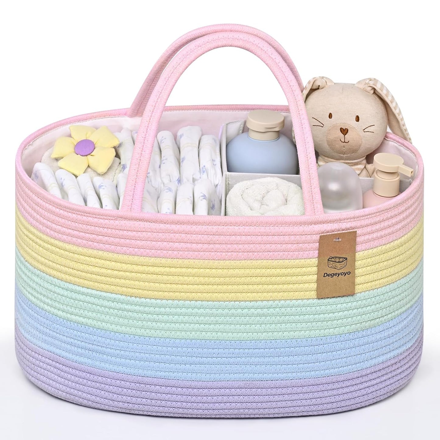19L Baby Diaper Caddy Organizer, 16.8"x9.8"x9" Cotton Rope Diaper Basket, Changing Table Storage Caddy With Removable Divider, Baby Basket for Nursery, Car, Diapers, Baby Shower Gifts for Newborn