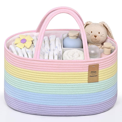 19L Baby Diaper Caddy Organizer, 16.8"x9.8"x9" Cotton Rope Diaper Basket, Changing Table Storage Caddy With Removable Divider, Baby Basket for Nursery, Car, Diapers, Baby Shower Gifts for Newborn