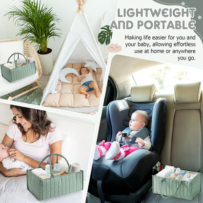 Huhumy Checkered Baby Diaper Caddy, Puffy Nursery Storage Organizer for Diapers & Babies Wipes, Large Quilted Tote Bag for Newborn Essentials Boy or Girl, Gift for Baby Shower Registry (Sage Green)