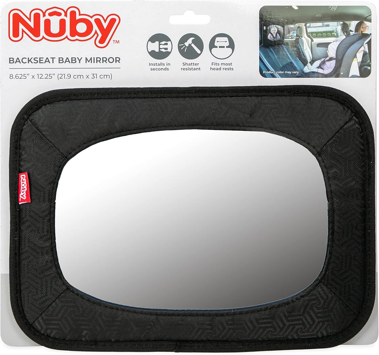 Nuby Shatterproof Rear Facing Backseat Baby Mirror, Black