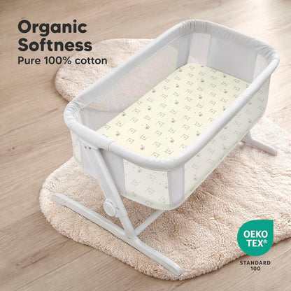 2-Pack Organic Bassinet Sheets for Girls, Boys - 100% Cotton Bassinet Mattress Sheets Compatible with Halo Bassinest Swivel Sleeper, Graco, Baby Delight, Chicco, Unisex Fitted Bassinet Sheets (Elly)