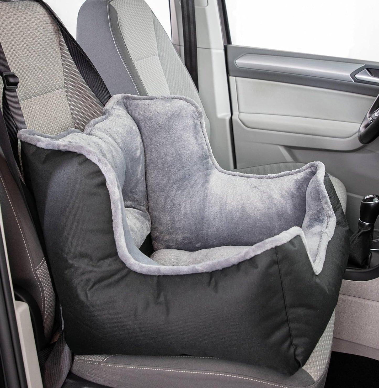 Trixie Convertible Lite Dog Car Seat 19.7 x 14.6 x 15.7 in – Cozy Booster with Safety Tether, Seat-Belt Straps & Side Pockets – Raised Travel Bed with Washable Cushion