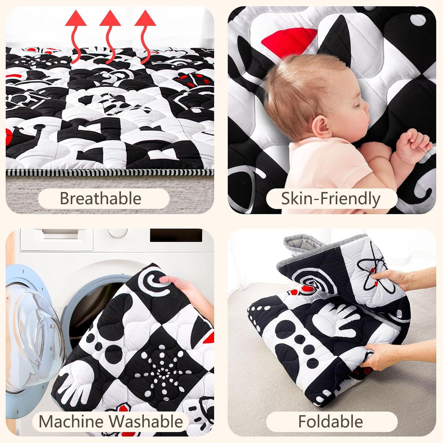 Baby Play Mat, 50x50 Playpen Mat with Super Soft Touch, Activity Mats with Upgraded Anti-Slip Bottom, Machine Washable Crawling Mats for Floor & Picnic (Animal Alphabets)