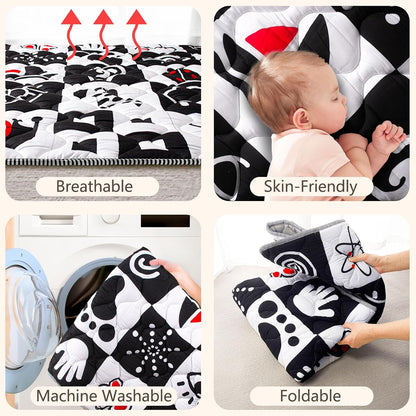 Baby Play Mat, 50x50 Playpen Mat with Super Soft Touch, Activity Mats with Upgraded Anti-Slip Bottom, Machine Washable Crawling Mats for Floor & Picnic (Animal Alphabets)
