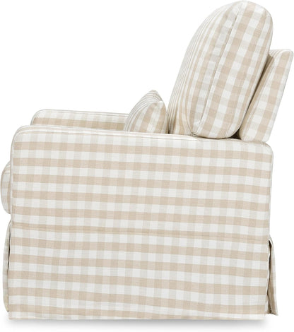 Namesake Crawford Pillowback Comfort Swivel Glider in Tan Gingham, Water Repellent & Stain Resistant, Greenguard Gold & CertiPUR-US Certified