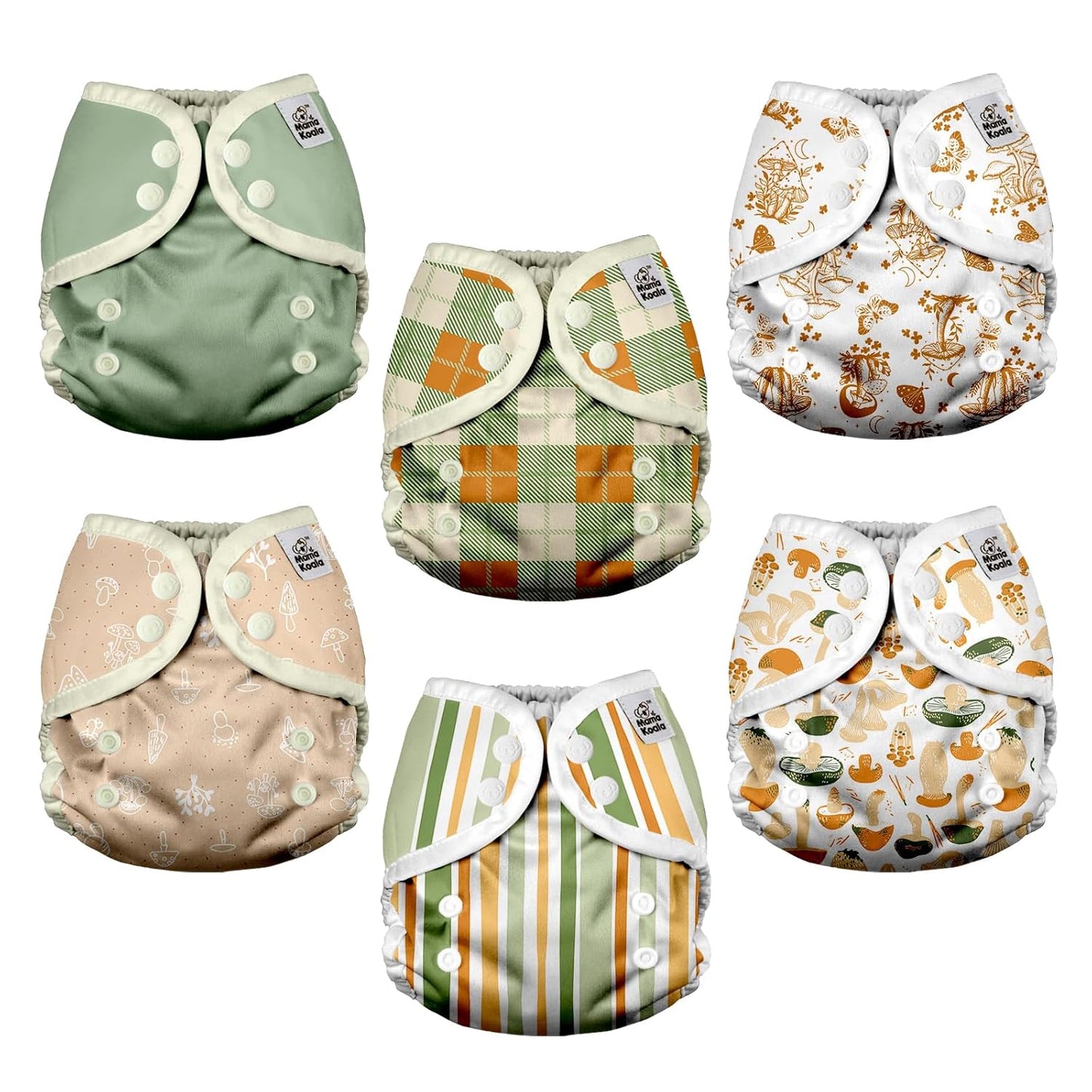 Mama Koala Reusable Adjustable Cloth Diaper Covers with Double Gusset for Girls and Boys, Snap Closure, Size M(Simply Neautrals)