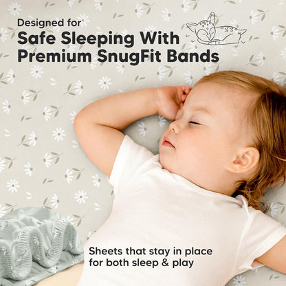 2-Pack Waterproof Pack and Play Sheets, Mini Crib Sheets Fitted for Boy, Girl - 38 x 26 Viscose from Bamboo Pack N Play Mattress Sheets for Graco, Toddler Playard Baby Crib Sheets Neutral (Blue Flax) - Colors A