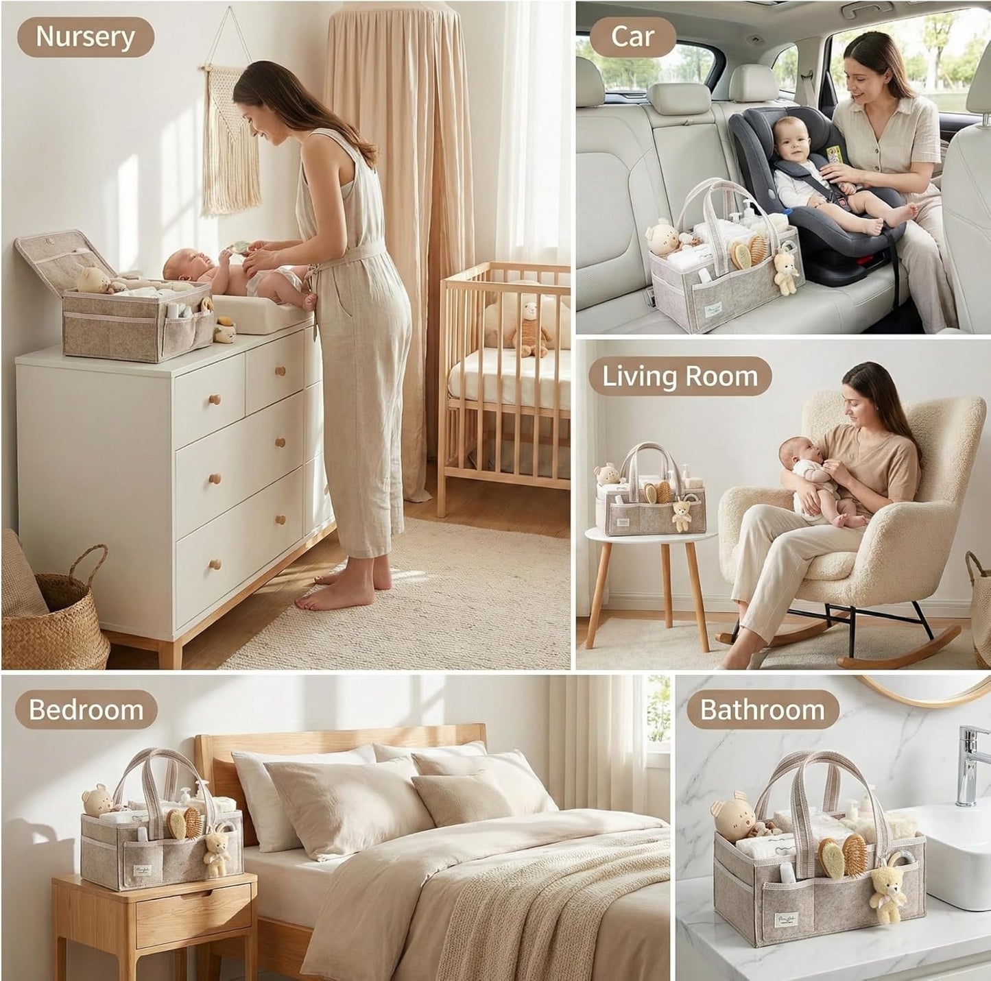 PeraBella Baby Diaper Caddy Organizer, Baby Basket Shower Gift Caddy, Portable Felt Changing Table Basket, Nursery Storage Bin, Newborn Boy and Girl Essentials for Registry, Car Diaper Organizer