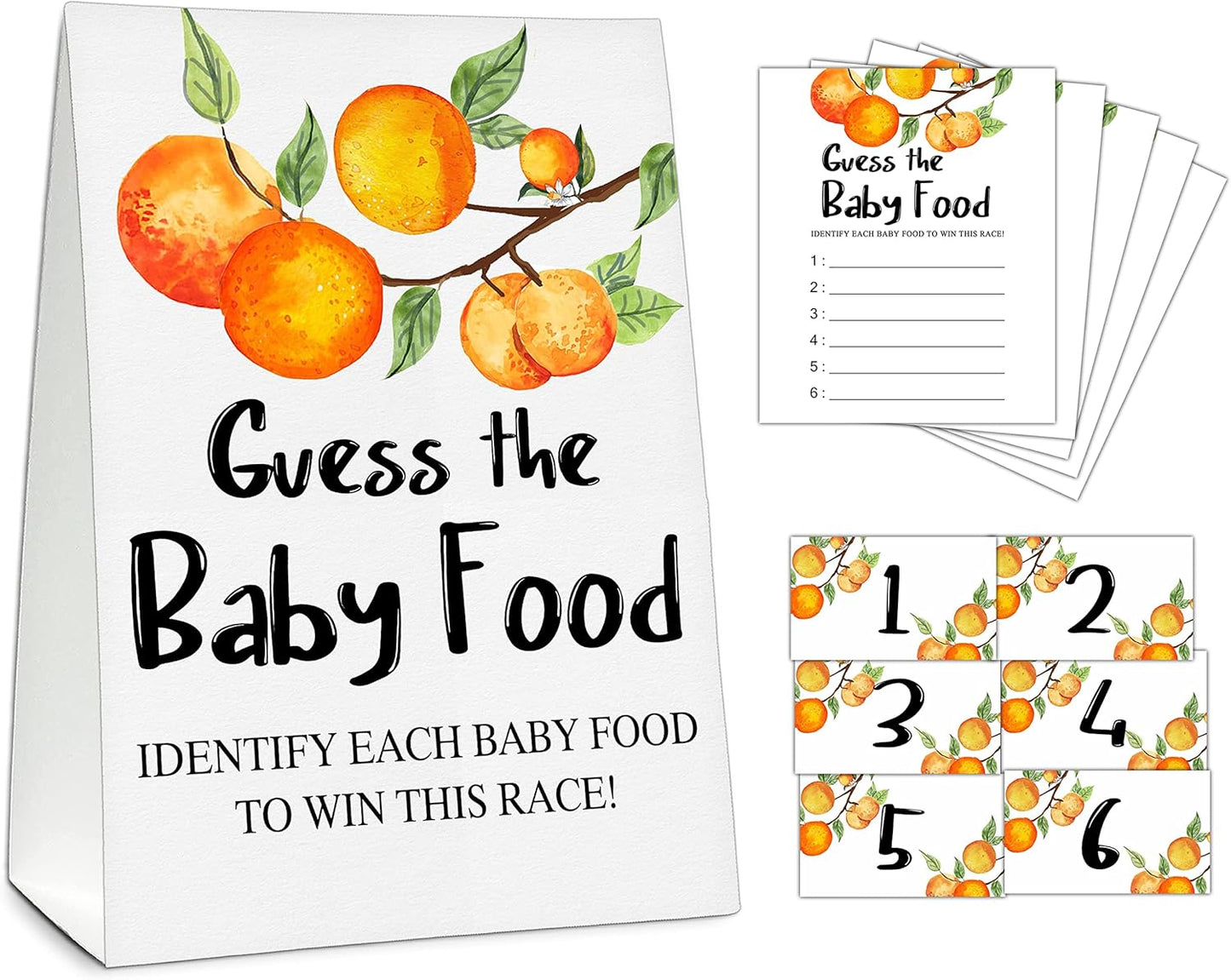 Guess the Baby Food Party Games, Baby Shower Game Set, 1 Standing Sign + 25 Answer Cards + 6 Number Cards, Boho Wild West Gender Reveal Party Decoration Supplies -B05