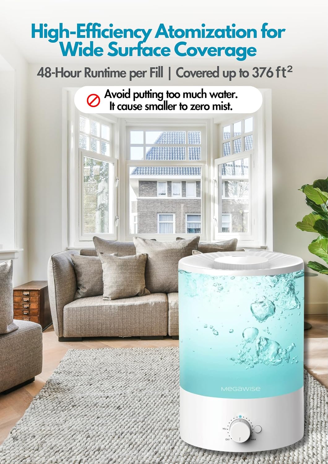 MEGAWISE 3.5L Ultrasonic Cool Mist Humidifier – Top-Fill, Essential Oil Diffuser, Quiet Operation, Night Light, Auto Shut-Off for Home & Office (1)