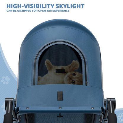 Magshion Compact Pet Stroller for Small-Medium Dogs/Cats up to 22lbs, 4-Wheel Lightweight Umbrella Shaped Portable Puppy Travel Jogger with Breathable Mesh, Cup Holder & Rear Storage, Black