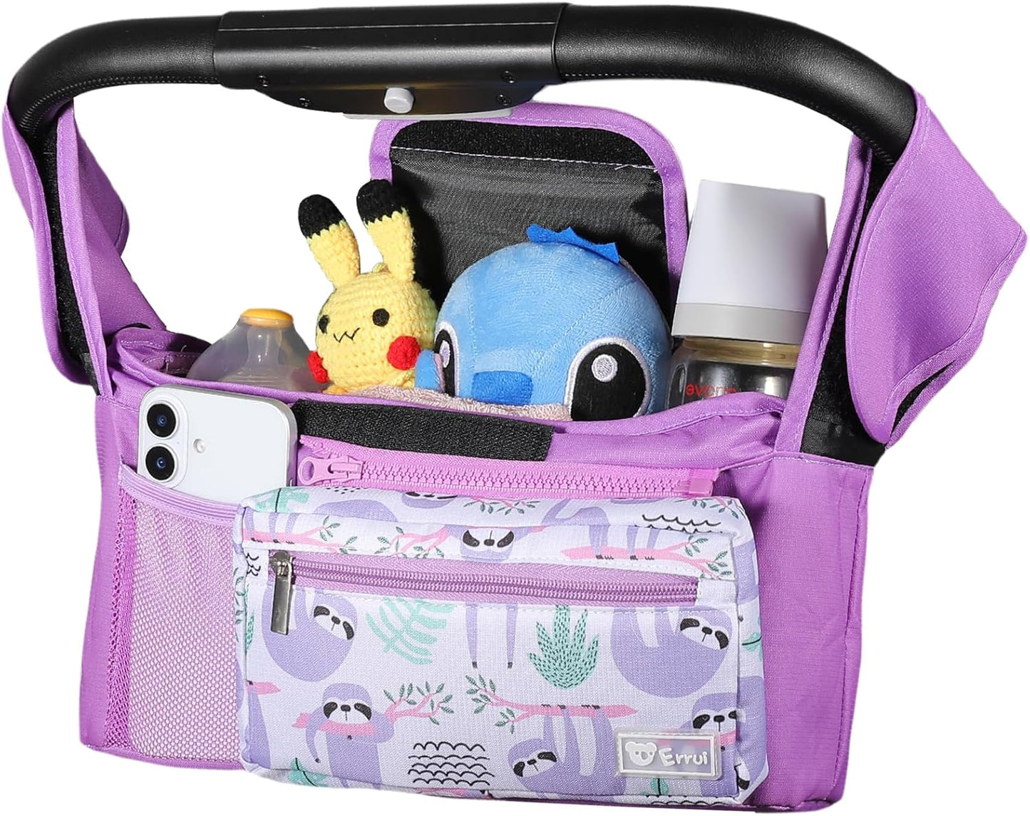 Universal Stroller Organizer with Insulated Cup Holders and Detachable Phone Bag,Stroller Caddy Fits for Stroller Accessories like Uppababy, Baby Jogger, Doona, Nuna Stroller (Green Square grid)