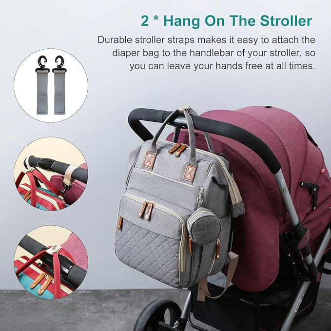 Awanhe Diaper Bag, Backpack with Changing Station, Waterproof Baby Bag for Boys & Girls, USB Charging Port for Parents, Travel Backpack Baby Essentials & Lovely Baby Shower Gifts, Grey
