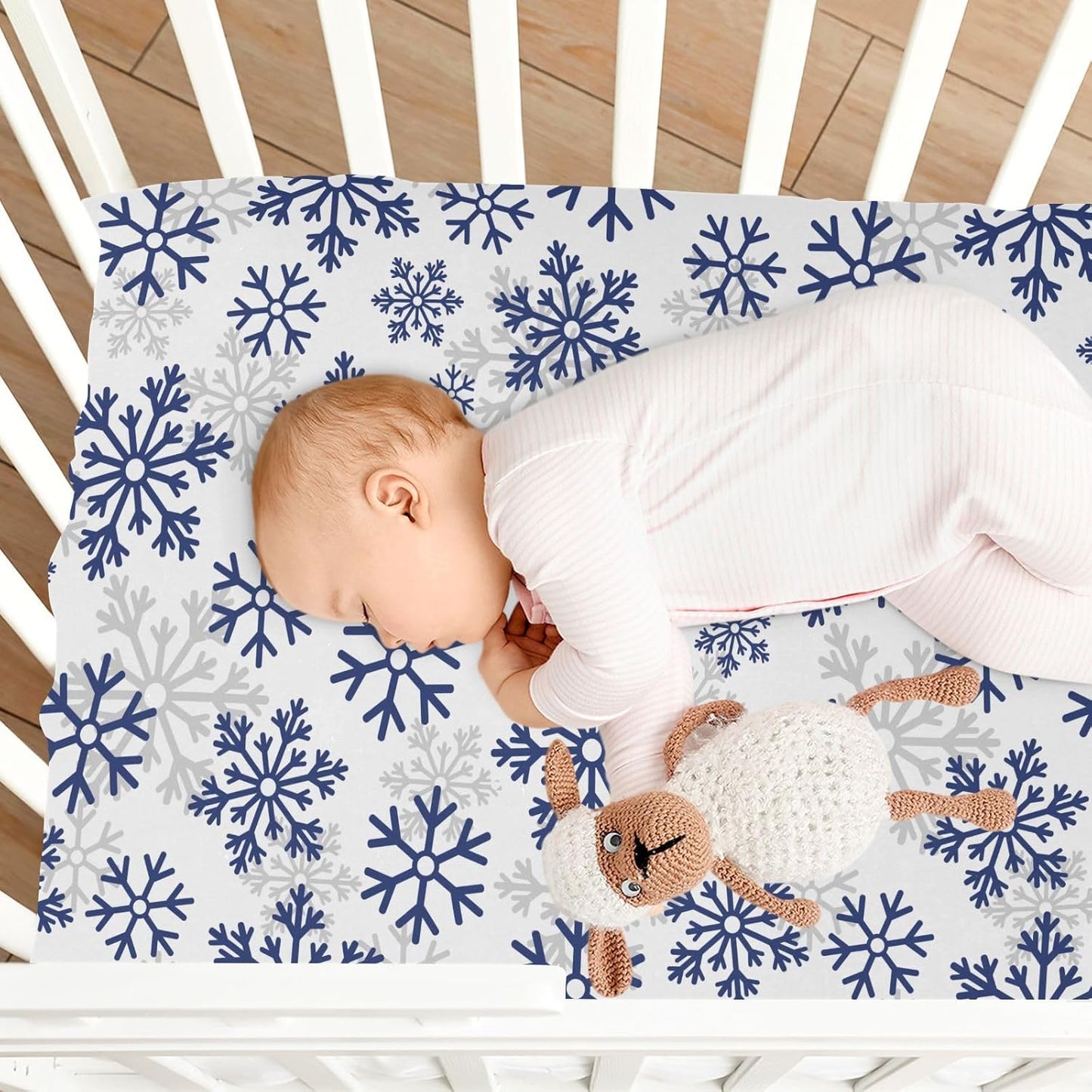 Fitted Crib Sheets White Bears with Clouds Stretchy Portable Playard Sheets for Baby Toddler, Breathable Soft Mini Crib Mattress 39 x 27 in for Boys and Girls