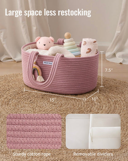 Blissful Diary Baby Diaper Caddy Organizer, Cotton Rope Diaper Caddy Basket, Large Storage Basket for Newborn Boys and Girls, Gift for Baby Shower List, Newborn Essentials, Earthy Rainbow
