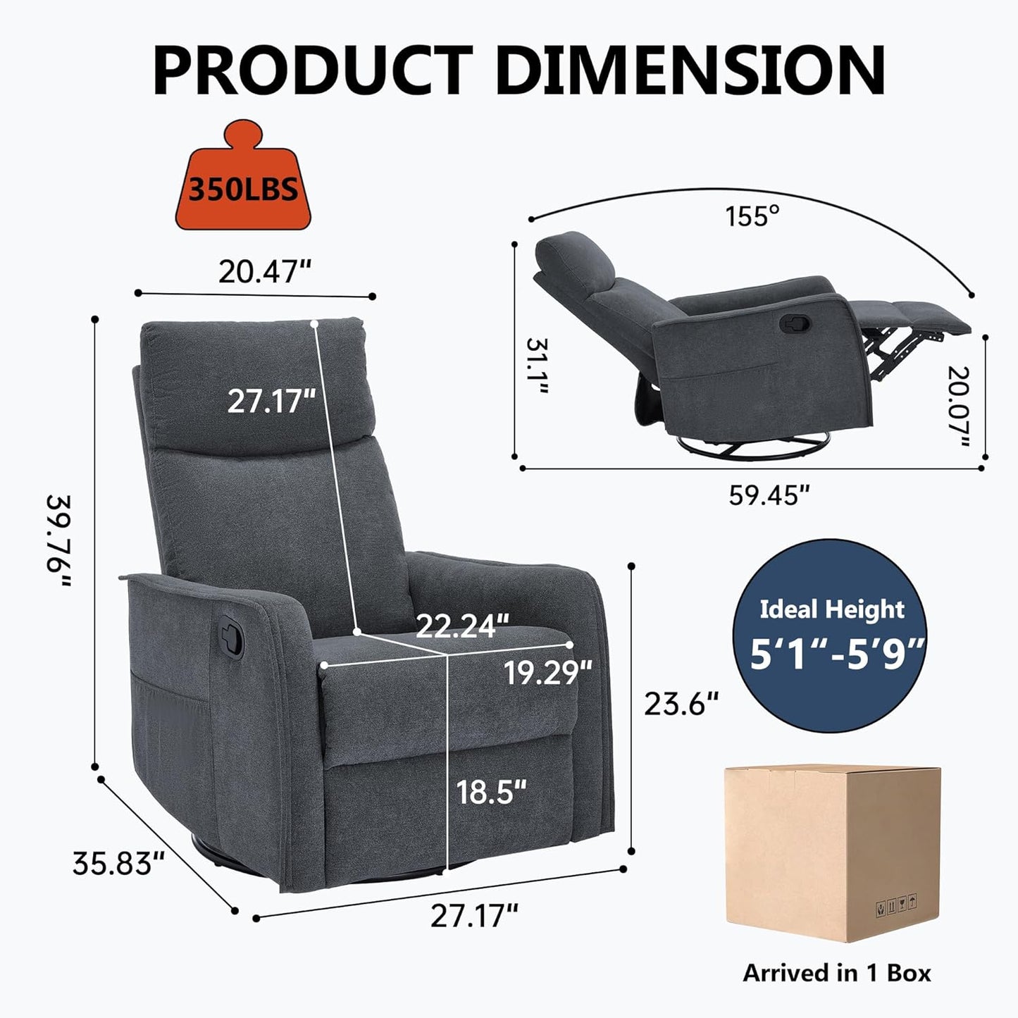 Swivel Rocker Recliner Chair for Adults, Nursery Rocking Chair with Heat and Massage, Glider Reclining Chair for Small Space Living Room Bedroom, Faux Leather Black