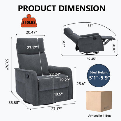 Swivel Rocker Recliner Chair for Adults, Nursery Rocking Chair with Heat and Massage, Glider Reclining Chair for Small Space Living Room Bedroom, Faux Leather Black
