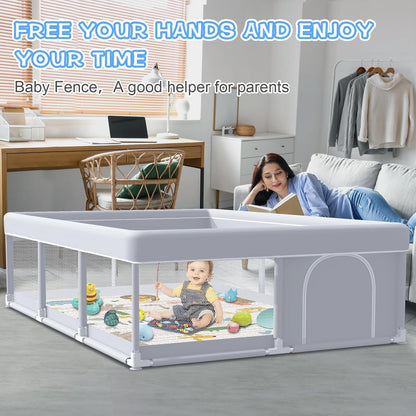 XVISHX Baby Playpen 50 x 50 Inch Play Pen Playards, Playpen for Babies and Toddlers, Baby Playard for Indoor & Outdoor Active Center Game Fence, with Skin-Friendly Fabric and Soft Breathable Mesh Grey