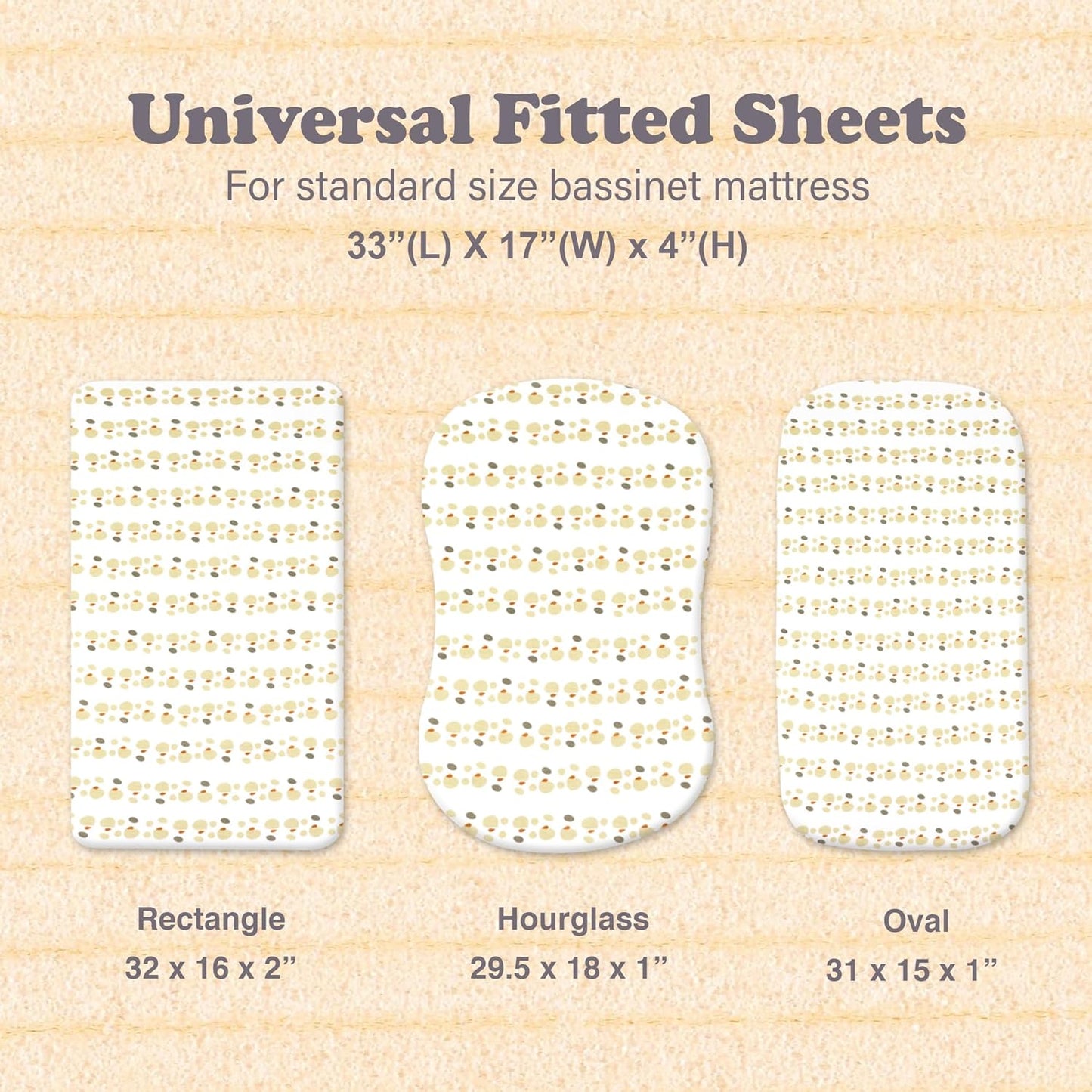 3-Pack Bedside Sleeper Bassinet Sheets | GOTS Certified Organic 100% Muslin Cotton | Ultra Soft & Breathable | 33×20×4” Fitted Sheets | Universal Fit 29–33” x 17–21” Pads