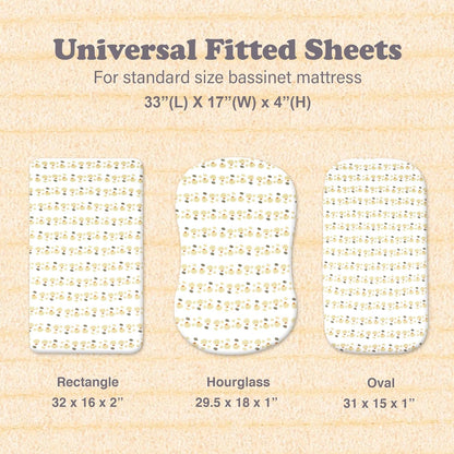 3-Pack Bedside Sleeper Bassinet Sheets | GOTS Certified Organic 100% Muslin Cotton | Ultra Soft & Breathable | 33×20×4” Fitted Sheets | Universal Fit 29–33” x 17–21” Pads
