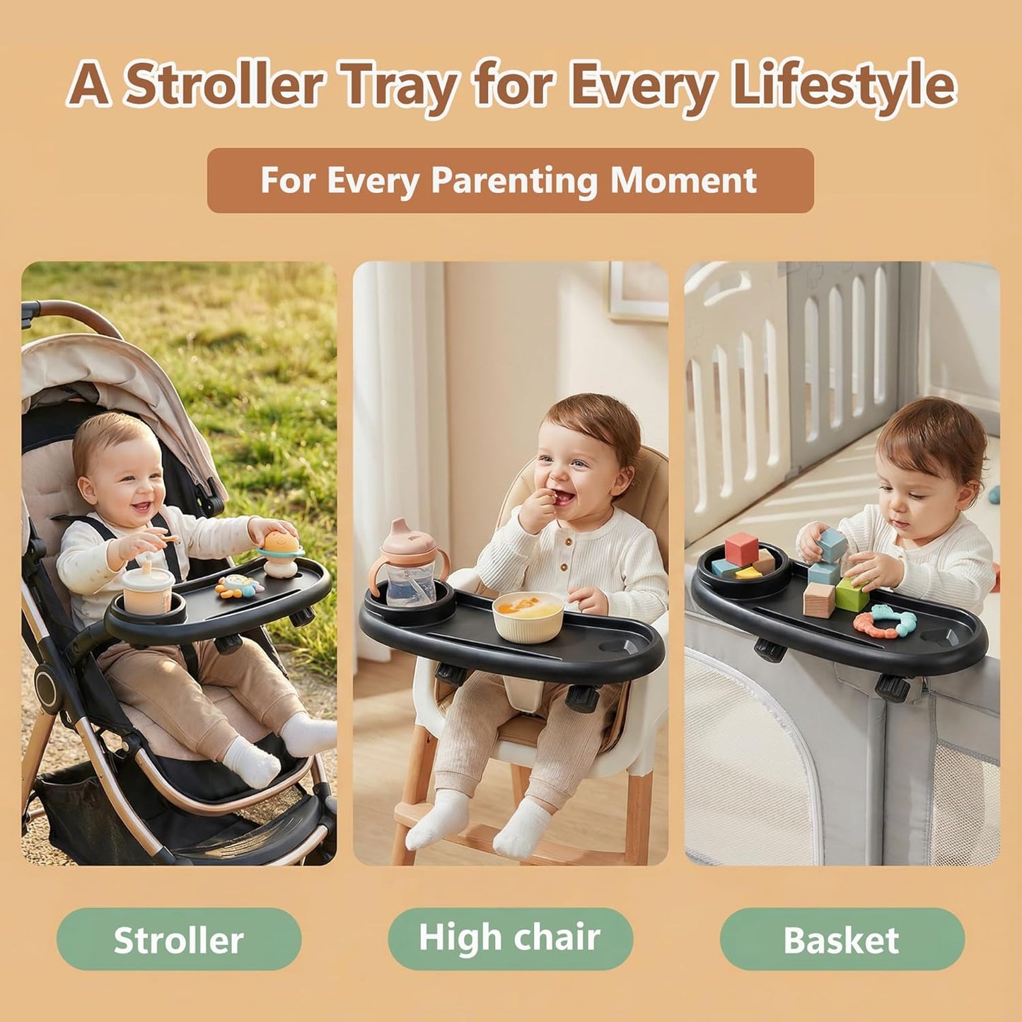 Li & Zhao Universal Stroller Snack Tray Attachment - Universal Snack Tray for Cloud Cup Holder Tray Plastic Accessories for Baby,Toddler(Beige)