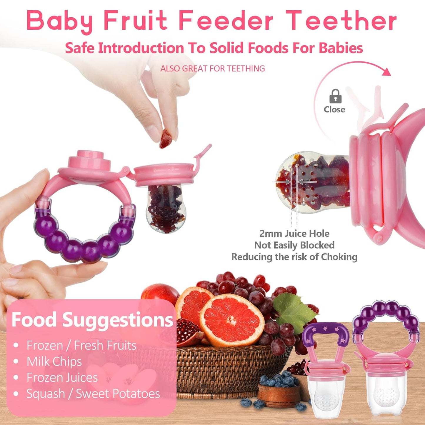 WAJIAYON Baby Fruit Feeder Pacifier - 12 Pack | 2 Infant Food Feeder Pacifier & 1 Babies Food Dispensing Spoon | Fresh Fruit Teethers for Babies | Silicone Feeder Baby,Infant Teething Feeders(Green)