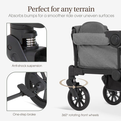 Evolur Velo Rider Travel Stroller – Compact, Lightweight Umbrella Stroller for Toddlers 6–36 Months, One-Hand Fold, Footrest, Rear Platform, 5-Point Harness, Portable & Travel-Friendly