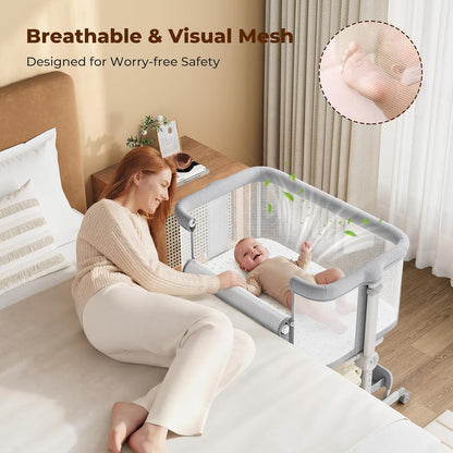 Ezebaby Baby Bassinets Bedside Sleeper, Portable Bedside Bassinet for Baby Newborn Infants with Adjustable 7 Heights and All Mesh Sides, Newborn Crib with Mattress and Soft, Breathable Sheet | Baby bassinets