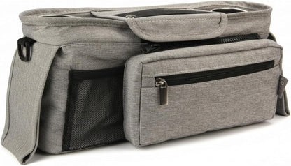 Universal Stroller Organizer, Grey - 2 Insulated Cup Holders - Non-Slip Stroller Caddy Bag - Detachable Phone Pouch - Fits Uppababy, Nuna - New Mom Essentials