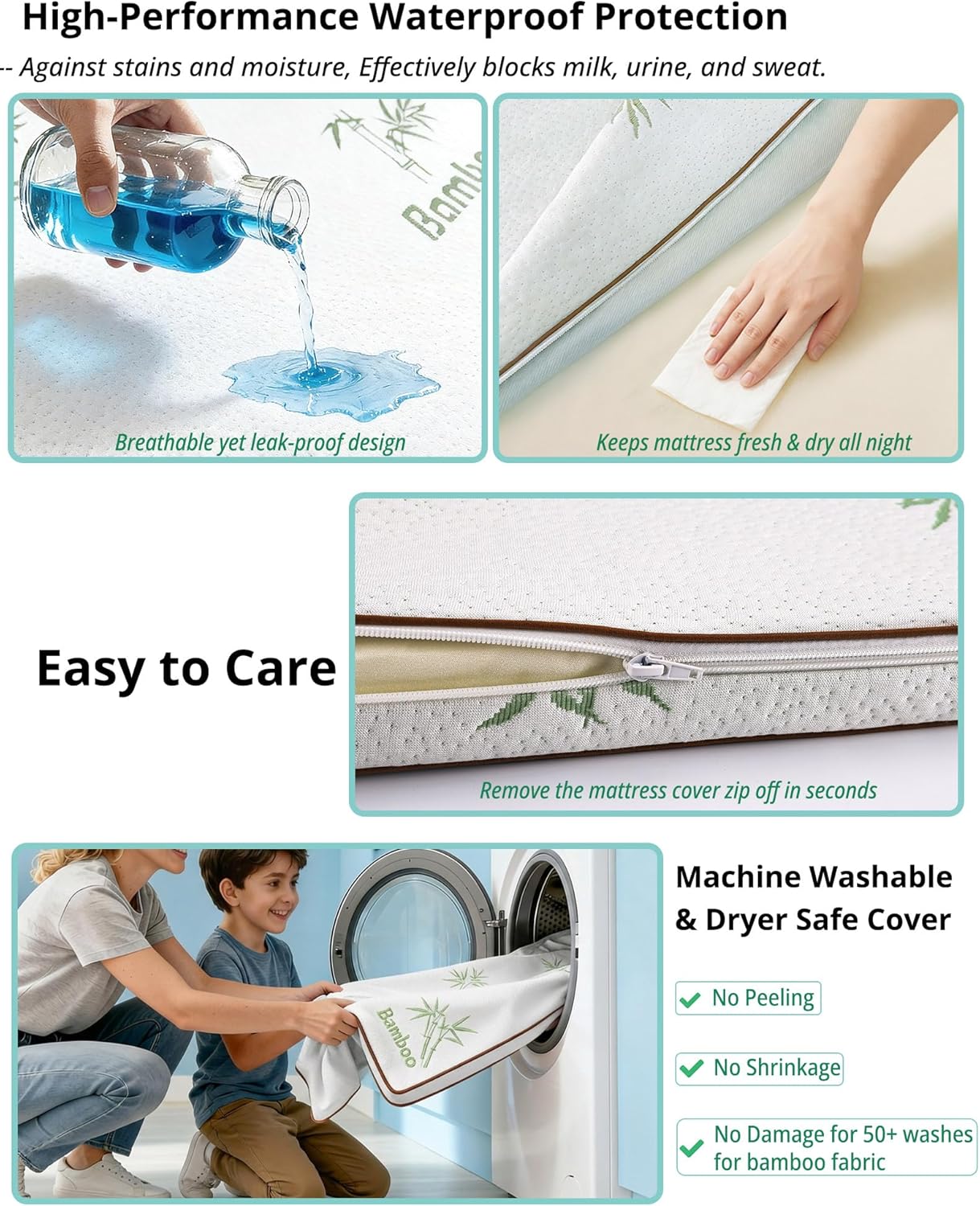 Pack and Play Mattress 38"x26" Playard Baby Pad for Pack n Play, No Gap Safer 3D Piped Edge, 1.5" Thick Medium Firm, Breathable Waterproof Washable Cover, White