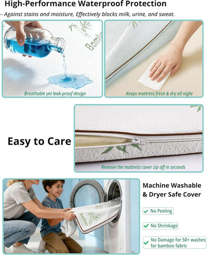 Pack and Play Mattress 38"x26" Playard Baby Pad for Pack n Play, No Gap Safer 3D Piped Edge, 1.5" Thick Medium Firm, Breathable Waterproof Washable Cover, White