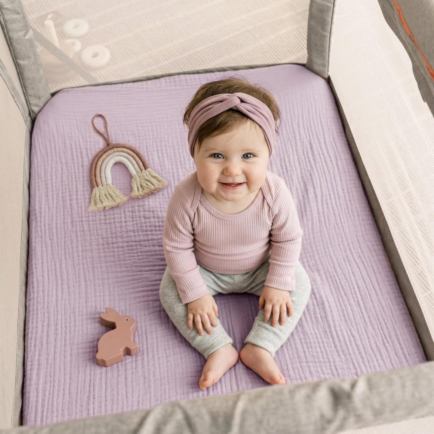 Muslin Bassinet Sheet Compatible with Maxi-COSI Iora & Iora Air Bedside Sleeper - 100% Cotton Rectangular Mattress Pad Cover (33"x20"), Breathable & Soft, Boho (1 Pack Blue)