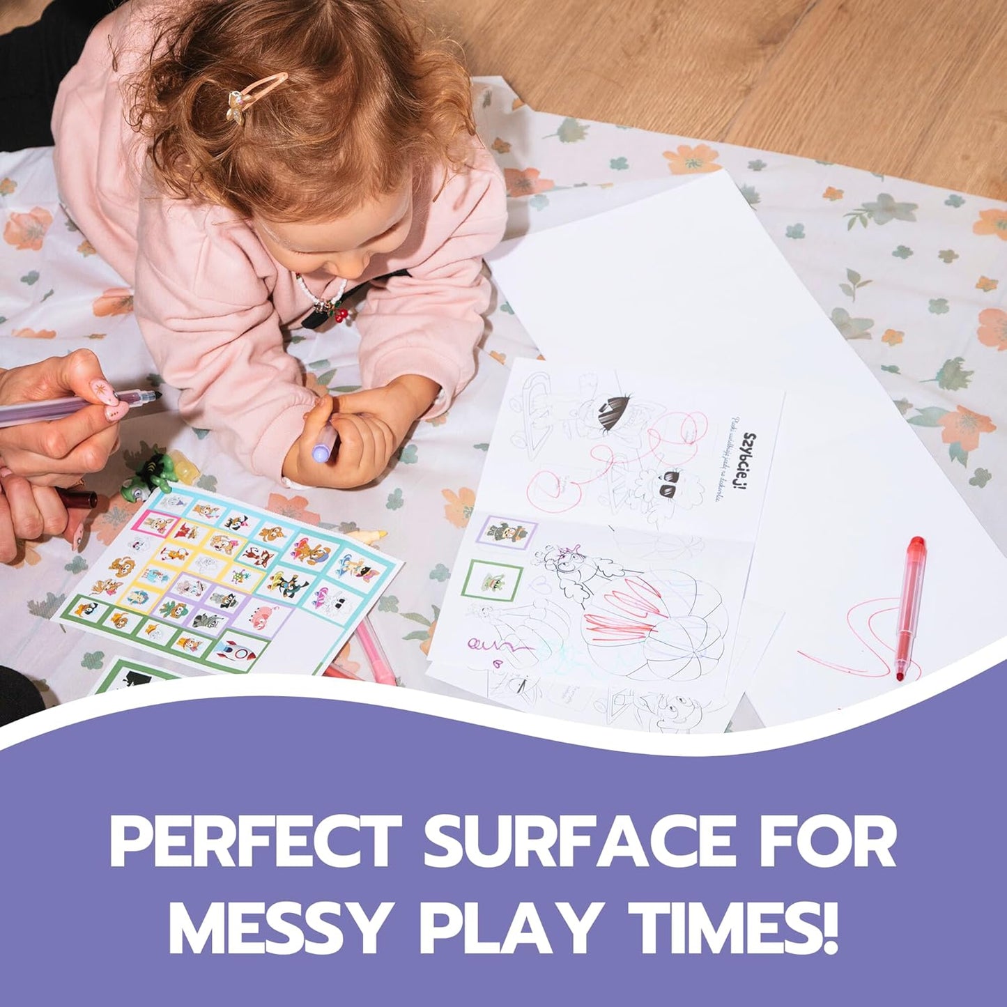 30 Pack Disposable Splat Mats by Eli with Love - Extra Large 49"x49" 100% Waterproof Baby Splat Mat for Under High Chair - Plastic Mat Liner for Floor - Protect from Spills (Moon & Stars, 30 Pack)