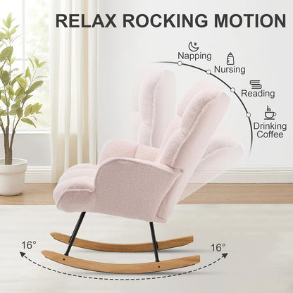 Zedachica Rocking Chair Nursery Teddy Upholstered Glider Rocker Rocking Accent Chair Padded Seat with High Backrest Armchair Comfy Side Chair for Living Room Bedroom Offices (Black Teddy)