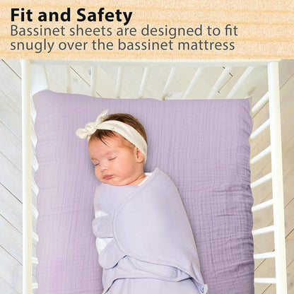 3-Pack Bedside Sleeper Bassinet Sheets | GOTS Certified Organic 100% Muslin Cotton | Ultra Soft & Breathable | 33×20×4” Fitted Sheets | Universal Fit 29–33” x 17–21” Pads
