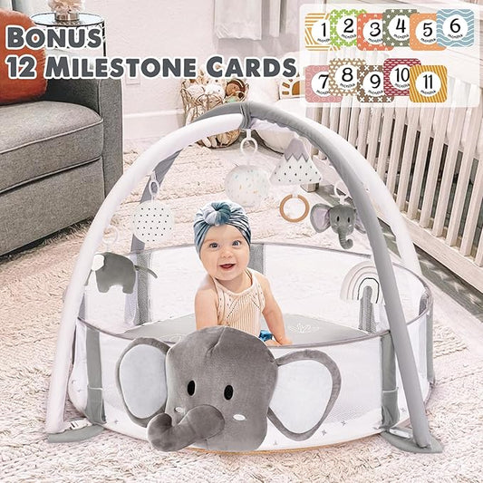 Mallify 5-in-1 XL Large Baby Gym & Ball Pit, Play Mat & Play Gym, Combination Baby Activity Gym with Milestone Cards for Sensory Exploration and Motor Skill Development, Balls are not Included
