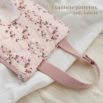 Quilted Baby Diaper and Wipes Pouch Portable Mommy Bag for Stroller Reusable Wipes Pouch with Lanyard for Casual Travel (Beige)