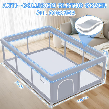 XVISHX Baby Playpen 50 x 50 Inch Play Pen Playards, Playpen for Babies and Toddlers, Baby Playard for Indoor & Outdoor Active Center Game Fence, with Skin-Friendly Fabric and Soft Breathable Mesh Grey