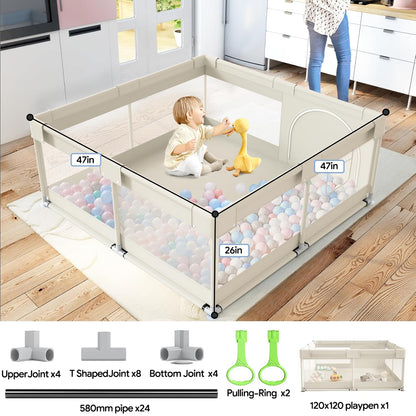 Fodoss Baby Playpen 50×50in, Small Play Pen for Babies and Toddlers, Playpen for Apartment, Play Yard, Activity Fence, Baby Playard with All-Side Mesh, Pull Rings