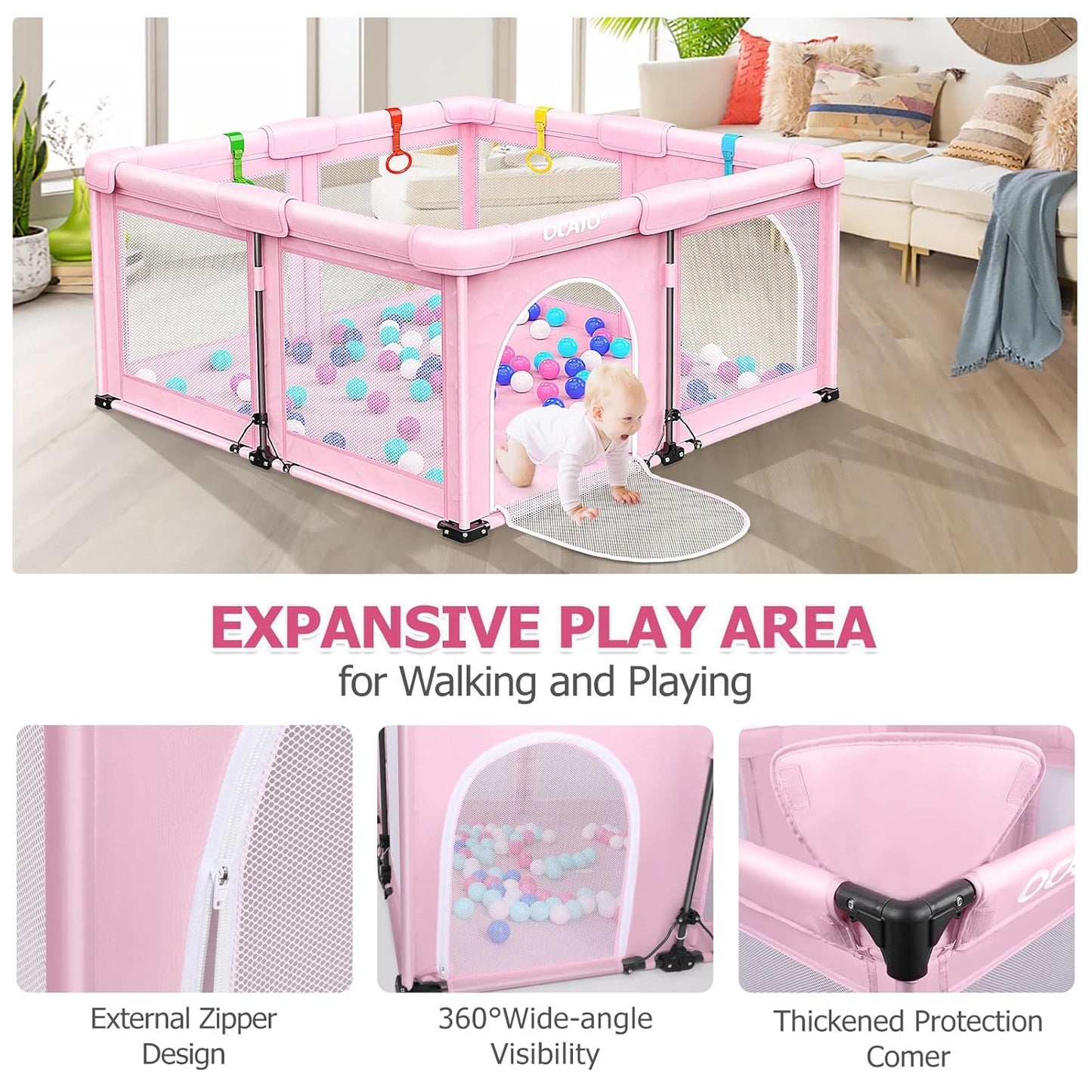 OCATO Baby Playpen Play Pen: Foldable Playpen for Babies and Toddlers Playard for Indoor Outdoor Activity Center Game Fence Safety Area Toddler Play Pen for Babies 6-12 Months Baby Gifts (50" × 50")