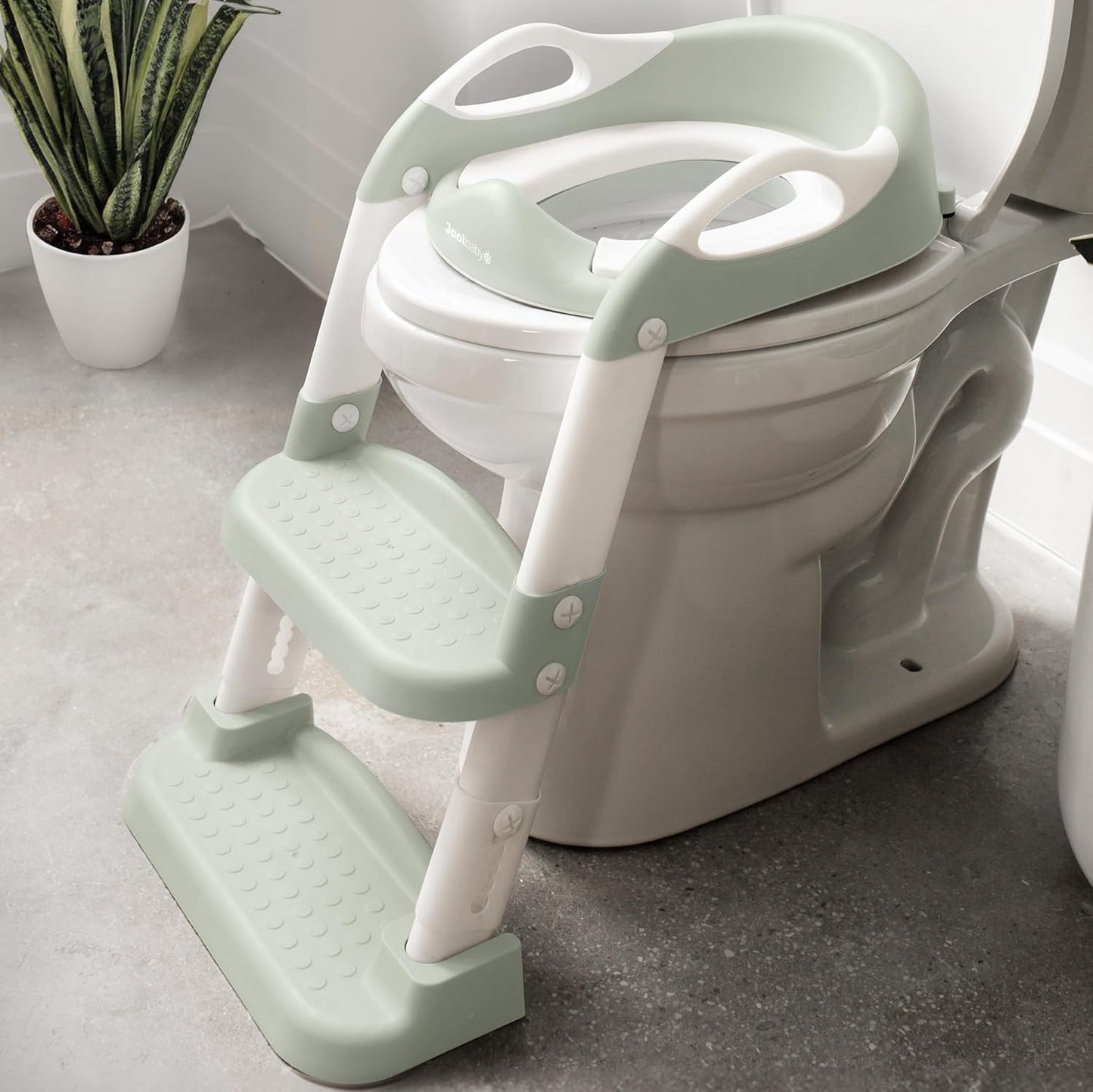 Jool Baby Potty Training Seat with 2 Step Ladder for Toddlers - Splash Guard, Adjustable Height (Gray)