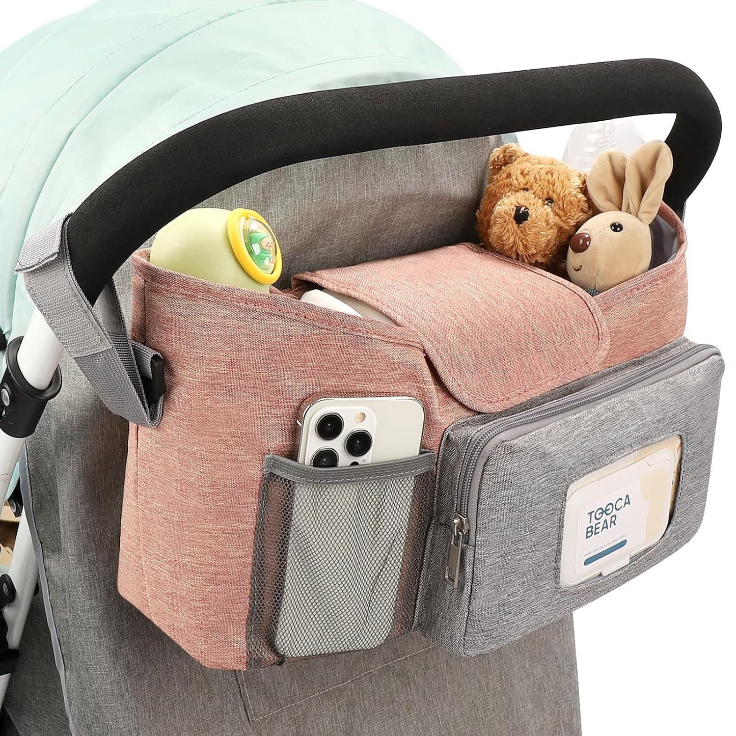 Accmor Universal Stroller Organizer with Insulated Cup Holder, Stroller Caddy Bag Accessories, Stroller Cup Holder Organizer for Uppababy Baby Jogger Britax Stroller, Black