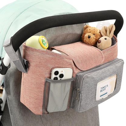 Accmor Universal Stroller Organizer with Insulated Cup Holder, Stroller Caddy Bag Accessories, Stroller Cup Holder Organizer for Uppababy Baby Jogger Britax Stroller, Black