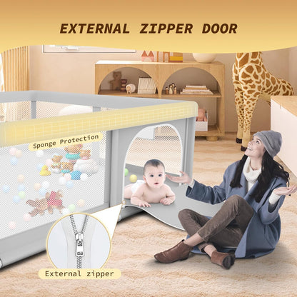 Baby Playpen with Mat 50x50 Inch, Play Pen for Babies and Toddlers with Gate, Baby Fence Sturdy Safety Playpen, Indoor & Outdoor Kids Activity Center