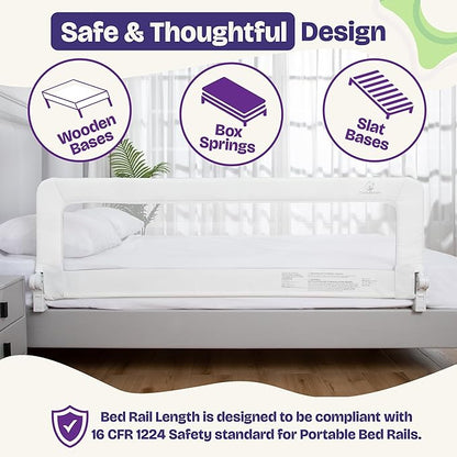 ComfyBumpy 1-Pack Bed Rail for Toddlers 55.5" L x 19.5" H | Toddler Bed Rails for Twin, Full, Queen & King Mattress Size | Swing Down Rail Guard | Mattress Side Rail for Kids | White