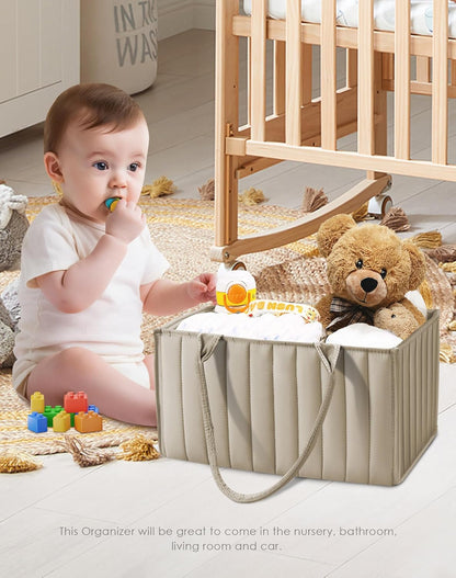 SWEET DOLPHIN 2-Pack Quilted Diaper Caddy Organizer – Premium Puffer Style Nursery Storage Bins – Water-Resistant & Wipeable Changing Table Organizer – Trendy Tote for Home & Car Travel - Mocha Brown