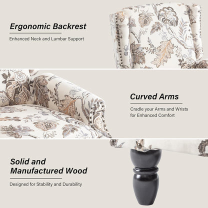 Swivel Rocker Recliner Chair, Manual Nursery Glider Recliner, Floral Fabric Wingback Accent Chair with Adjustable Backrest & Footrest for Small Spaces Living Room Bedroom (Plants Floral, Set of 1)
